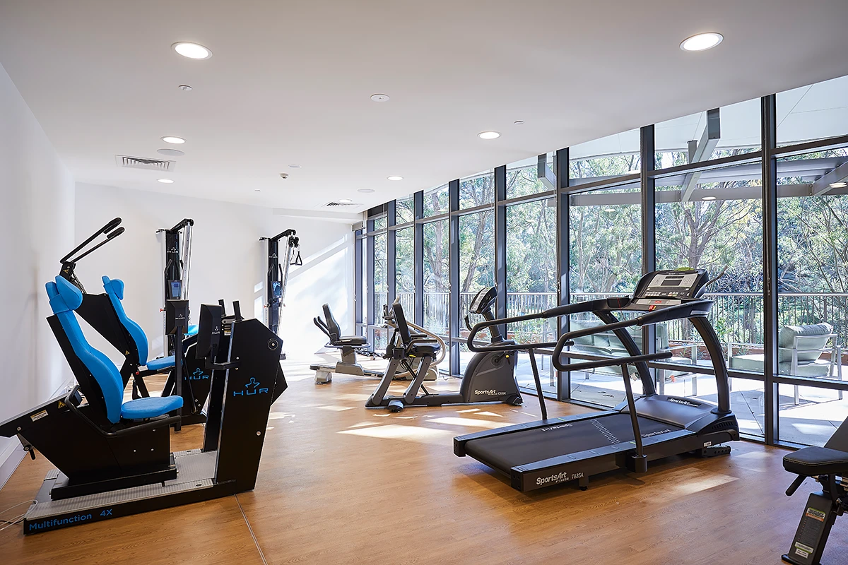 The modern residents' gym at Morgan Glen Iris, supporting an active lifestyle for seniors in this assisted living facility.